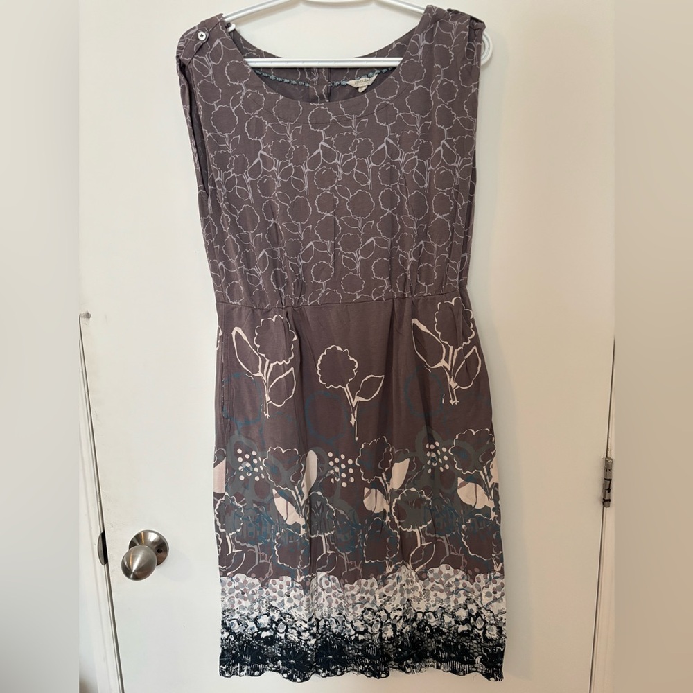 White Stuff Sleeveless Floral Midi Dress in Gray with Cream Accents - Size 10